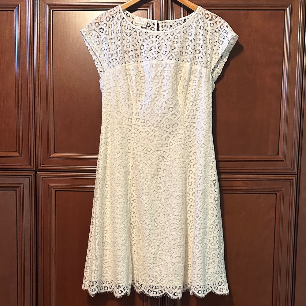Donna Morgan Cream A-Line Midi Dress with Cap Sleeves
